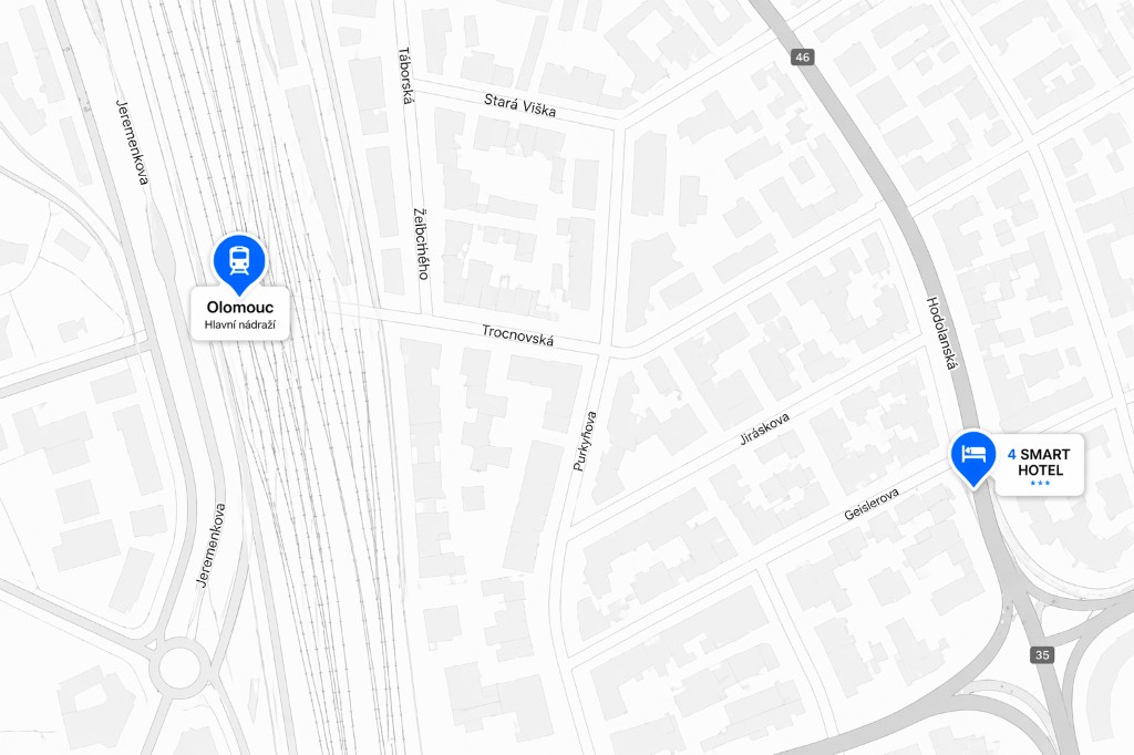 Mapa cesty od hlavního nádraží ke 4 SMART HOTELU